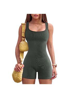 Ribbed Seamless Yoga Jumpsuit Sleeveless One Piece Romper for Women